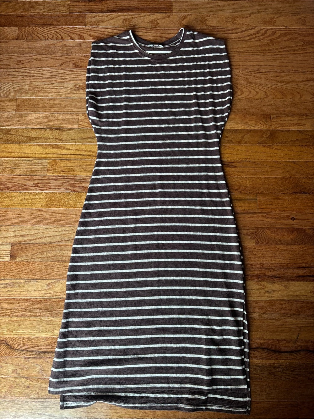 Entro Striped Brown and White Knit Midi Dress